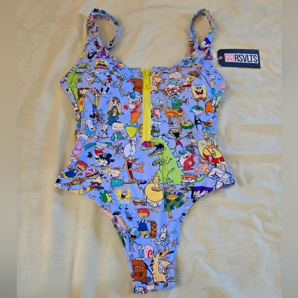 RSVLTS Cartoon Character Swimsuit with Yellow Zipper